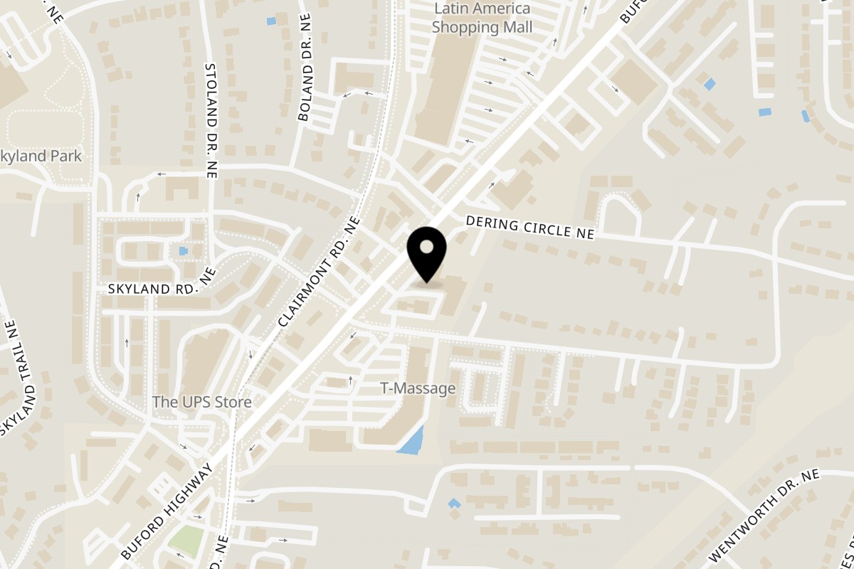 Map showing the location of Lee's Bakery on 4005 Buford Hwy NE Suite C in Atlanta